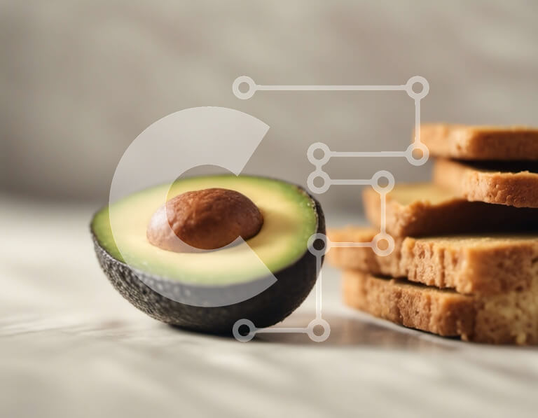 Intra Συλλεκτικό Ξύλινο Παζλ Plywood  4mm - Μισό αβοκάντο σε ένα σωρό ψωμί σε φέτες Σε Ξύλινο Κουτί - Διαστάσεις: 10x10 cm – 25 κομμάτια