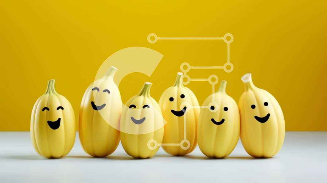 Intra Συλλεκτικό Ξύλινο Παζλ Plywood  4mm - Μπανάνες με χαμογελαστό πρόσωπο σε πορτοκαλί φόντο Σε Ξύλινο Κουτί - Διαστάσεις: 10x10 cm – 25 κομμάτια