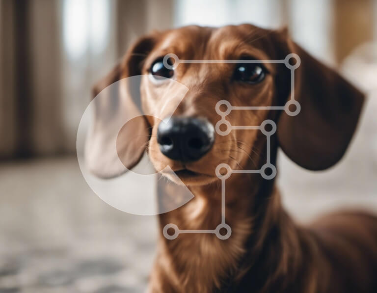 Intra Συλλεκτικό Ξύλινο Παζλ Plywood  4mm - Καφέ σκυλί Dachshund που κοιτάζει επίμονα την κάμερα Σε Ξύλινο Κουτί - Διαστάσεις: 10x10 cm – 25 κομμάτια