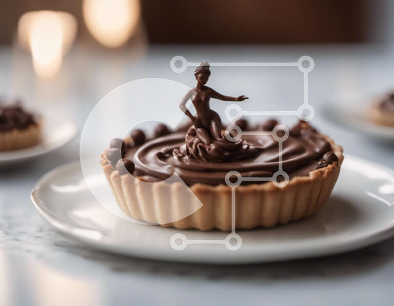 Intra Συλλεκτικό Ξύλινο Παζλ Plywood  4mm - Λαχταριστές τάρτες με παγωμένο σοκολάτα σε λευκά πιάτα Σε Ξύλινο Κουτί - Διαστάσεις: 10x10 cm – 25 κομμάτια