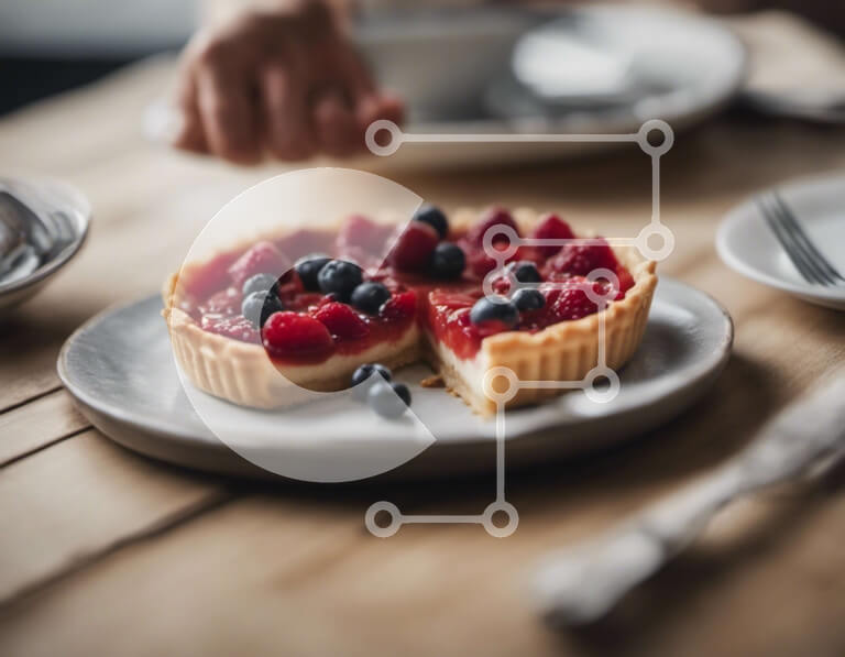 Intra Συλλεκτικό Ξύλινο Παζλ Plywood  4mm - Νόστιμη τάρτα φρούτων με βατόμουρα και σμέουρα Σε Ξύλινο Κουτί - Διαστάσεις: 10x10 cm – 25 κομμάτια