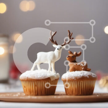 Intra Συλλεκτικό Ξύλινο Παζλ Plywood  4mm - Cupcakes με ειδώλια ελαφιών σε ένα γιορτινό τραπέζι Σε Ξύλινο Κουτί - Διαστάσεις: 10x10 cm – 25 κομμάτια - Image 1