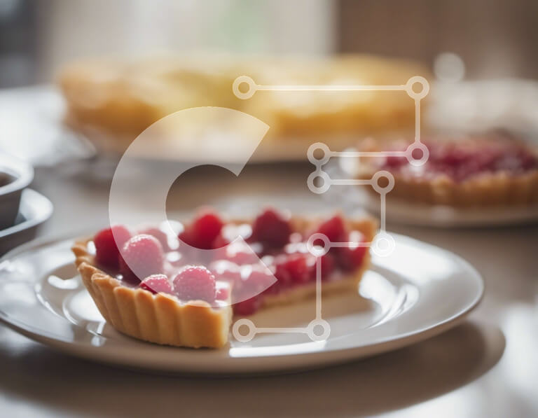 Intra Συλλεκτικό Ξύλινο Παζλ Plywood  4mm - Τάρτα και καφές σμέουρων σε ένα άσπρο πιάτο Σε Ξύλινο Κουτί - Διαστάσεις: 10x10 cm – 25 κομμάτια