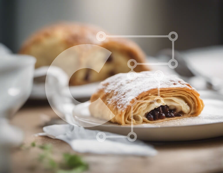 Intra Συλλεκτικό Ξύλινο Παζλ Plywood  4mm - Νόστιμα αρτοσκευάσματα σε ένα πιάτο με ένα φλιτζάνι καφέ ή τσάι Σε Ξύλινο Κουτί - Διαστάσεις: 10x10 cm – 25 κομμάτια