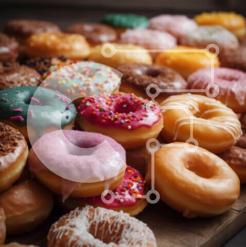 Intra Συλλεκτικό Ξύλινο Παζλ Plywood  4mm - Νόστιμη εικόνα με πολύχρωμα ντόνατς με ψεκασμούς και γλάσο Σε Ξύλινο Κουτί - Διαστάσεις: 10x10 cm – 25 κομμάτια - Image 1