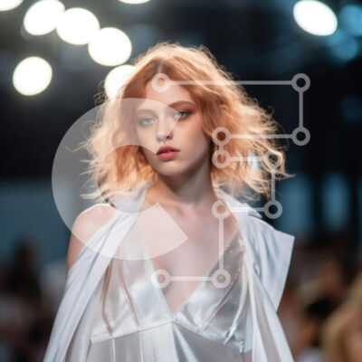 Intra Συλλεκτικό Ξύλινο Παζλ Plywood  4mm - Ένα εντυπωσιακό μοντέλο περπατά στην πασαρέλα με ένα λευκό φόρεμα με ψηλό σκίσιμο Σε Ξύλινο Κουτί - Διαστάσεις: 10x10 cm – 25 κομμάτια - Image 1