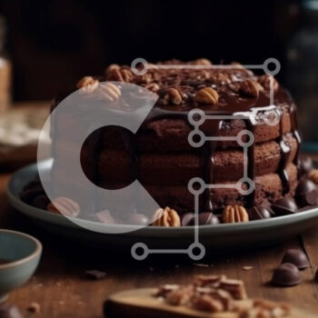 Intra Συλλεκτικό Ξύλινο Παζλ Plywood  4mm - Decadent κέικ σοκολάτας με πεκάν και ψιλόβροχο Σε Ξύλινο Κουτί - Διαστάσεις: 10x10 cm – 25 κομμάτια - Image 1