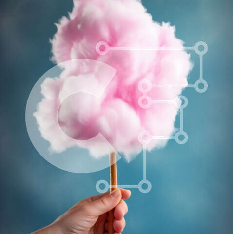 Intra Συλλεκτικό Ξύλινο Παζλ Plywood  4mm - Νόστιμο ροζ μαλλί της γριάς σε μπαστούνι σε μπλε φόντο Σε Ξύλινο Κουτί - Διαστάσεις: 10x10 cm – 25 κομμάτια - Image 1