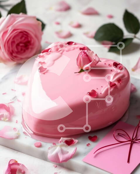 Intra Συλλεκτικό Ξύλινο Παζλ Plywood  4mm - Τούρτα σε σχήμα καρδιάς με ροζ τριαντάφυλλα και λουλουδάτα διακοσμητικά Σε Ξύλινο Κουτί - Διαστάσεις: 10x10 cm – 25 κομμάτια