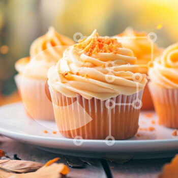 Intra Συλλεκτικό Ξύλινο Παζλ Plywood  4mm - Cupcakes με θέμα το φθινόπωρο με παγωμένο πορτοκάλι και φύλλα Σε Ξύλινο Κουτί - Διαστάσεις: 10x10 cm – 25 κομμάτια - Image 1