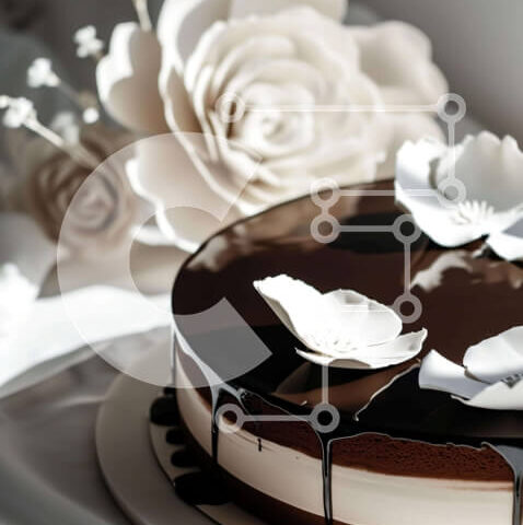 Intra Συλλεκτικό Ξύλινο Παζλ Plywood  4mm - Κέικ σοκολάτας με λευκά λουλούδια και σάλτσα σοκολάτας Σε Ξύλινο Κουτί - Διαστάσεις: 10x10 cm – 25 κομμάτια - Image 1