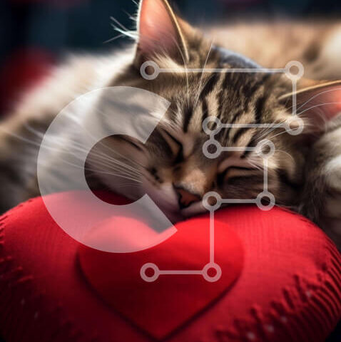 Intra Συλλεκτικό Ξύλινο Παζλ Plywood  4mm - Γάτα που κοιμάται σε μαξιλάρι σε σχήμα καρδιάς Σε Ξύλινο Κουτί - Διαστάσεις: 10x10 cm – 25 κομμάτια - Image 1