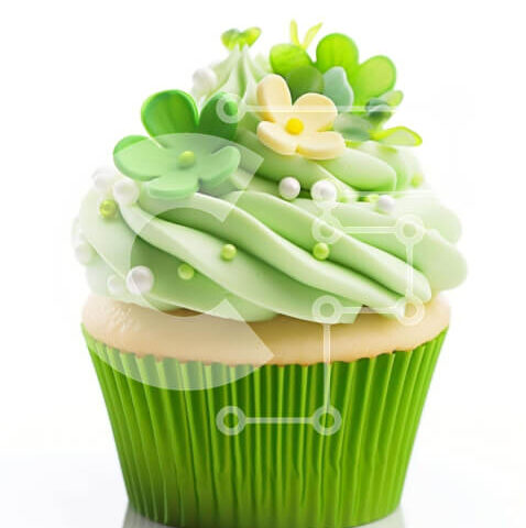 Intra Συλλεκτικό Ξύλινο Παζλ Plywood  4mm - Πράσινο cupcake με λευκά λουλούδια Σε Ξύλινο Κουτί - Διαστάσεις: 10x10 cm – 25 κομμάτια - Image 1