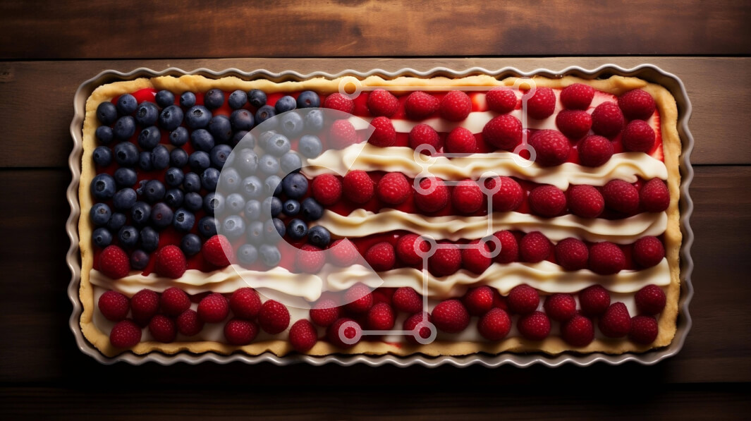 Intra Συλλεκτικό Ξύλινο Παζλ Plywood  4mm - Τάρτα μούρων σε σχήμα αμερικανικής σημαίας για τον εορτασμό της 4ης Ιουλίου Σε Ξύλινο Κουτί - Διαστάσεις: 10x10 cm – 25 κομμάτια