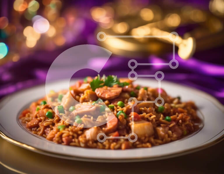 Intra Συλλεκτικό Ξύλινο Παζλ Plywood  4mm - Νόστιμο πιάτο με ρύζι με λουκάνικο, αρακά και πιπεριές Σε Ξύλινο Κουτί - Διαστάσεις: 10x10 cm – 25 κομμάτια