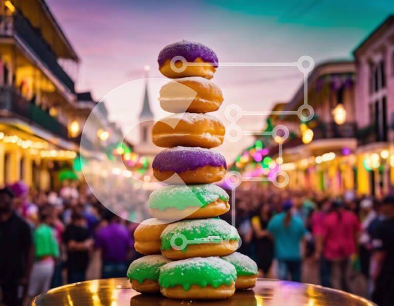 Intra Συλλεκτικό Ξύλινο Παζλ Plywood  4mm - Στοίβα από ντόνατς σε ένα τραπέζι σε αστικό περιβάλλον Σε Ξύλινο Κουτί - Διαστάσεις: 10x10 cm – 25 κομμάτια