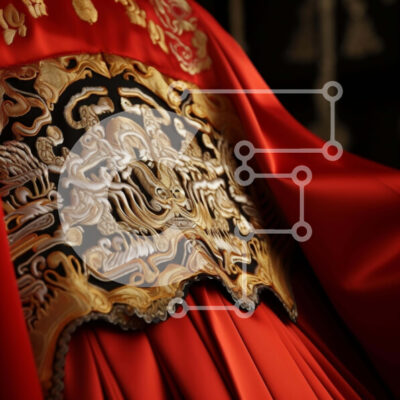 Intra Συλλεκτικό Ξύλινο Παζλ Plywood  4mm - Εκπληκτικό κόκκινο φόρεμα με περίπλοκες χρυσές και ασημένιες λεπτομέρειες Σε Ξύλινο Κουτί - Διαστάσεις: 10x10 cm – 25 κομμάτια - Image 1