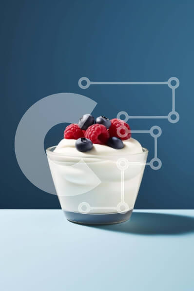 Intra Συλλεκτικό Ξύλινο Παζλ Plywood  4mm - Μπολ με γιαούρτι με σμέουρα και βατόμουρα σε μπλε φόντο Σε Ξύλινο Κουτί - Διαστάσεις: 10x10 cm – 25 κομμάτια