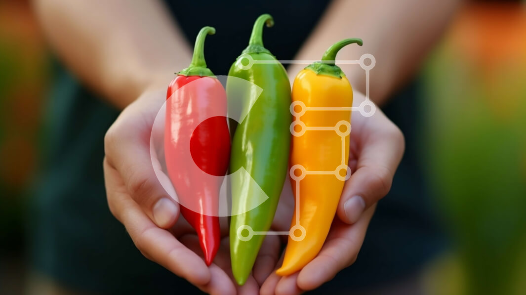 Intra Συλλεκτικό Ξύλινο Παζλ Plywood  4mm - Άτομο που κρατά τρεις πιπεριές τσίλι - κόκκινες και κίτρινες Σε Ξύλινο Κουτί - Διαστάσεις: 10x10 cm – 25 κομμάτια