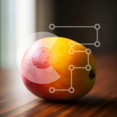 Intra Συλλεκτικό Ξύλινο Παζλ Plywood  4mm - Εικόνα ενός νόστιμου ώριμου μάνγκο σε ένα ξύλινο τραπέζι με θέα Σε Ξύλινο Κουτί - Διαστάσεις: 10x10 cm – 25 κομμάτια - Image 1