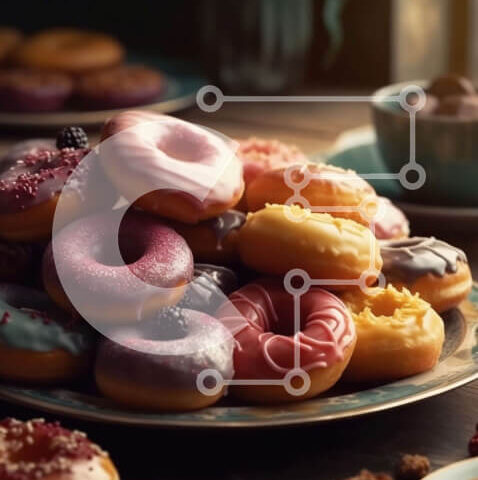 Intra Συλλεκτικό Ξύλινο Παζλ Plywood  4mm - Λαχταριστοί και πολύχρωμοι λουκουμάδες με πασπαλίσματα σε ξύλινο τραπέζι Σε Ξύλινο Κουτί - Διαστάσεις: 10x10 cm – 25 κομμάτια - Image 1