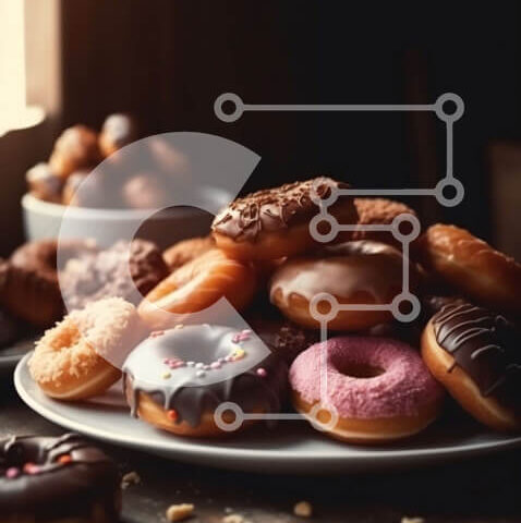 Intra Συλλεκτικό Ξύλινο Παζλ Plywood  4mm - Νόστιμη εικόνα από φρέσκα ντόνατς με διάφορα γαρνιρίσματα σε ξύλινο τραπέζι Σε Ξύλινο Κουτί - Διαστάσεις: 10x10 cm – 25 κομμάτια - Image 1