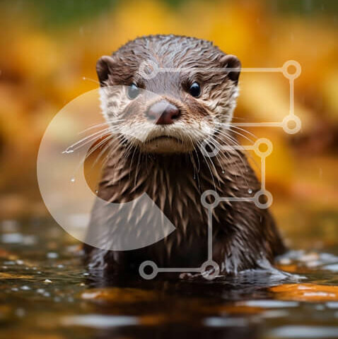 Intra Συλλεκτικό Ξύλινο Παζλ Plywood  4mm - Χαριτωμένη εικόνα ενός μωρού ενυδρίδας σε μια λακκούβα με φθινοπωρινό φύλλωμα πίσω Σε Ξύλινο Κουτί - Διαστάσεις: 10x10 cm – 25 κομμάτια - Image 1