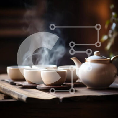 Intra Συλλεκτικό Ξύλινο Παζλ Plywood  4mm - Λευκή τσαγιέρα και φλιτζάνια σε ξύλινο τραπέζι Σε Ξύλινο Κουτί - Διαστάσεις: 10x10 cm – 25 κομμάτια - Image 1