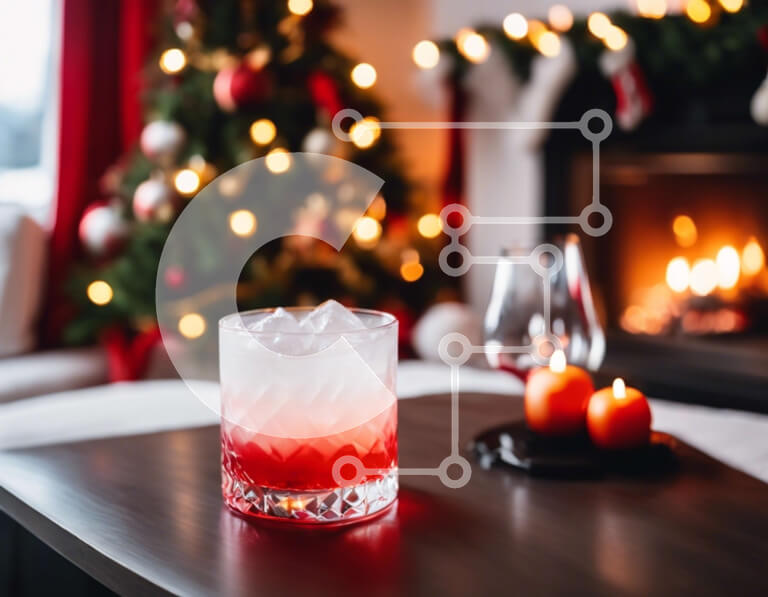 Intra Συλλεκτικό Ξύλινο Παζλ Plywood  4mm - Ποτήρι κόκκινο υγρό σε διακοσμημένο τραπέζι μπροστά από το τζάκι Σε Ξύλινο Κουτί - Διαστάσεις: 10x10 cm – 25 κομμάτια