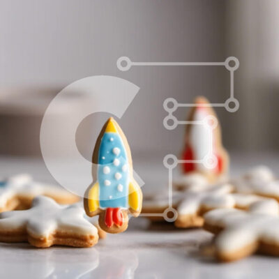 Intra Συλλεκτικό Ξύλινο Παζλ Plywood  4mm - Διαστημόπλοιο και Διακοσμημένα Μπισκότα με Αστέρια Σε Ξύλινο Κουτί - Διαστάσεις: 10x10 cm – 25 κομμάτια - Image 1