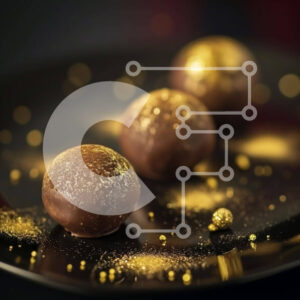 Intra Συλλεκτικό Ξύλινο Παζλ Plywood  4mm - Τρούφες σοκολάτας σε μαύρο πιάτο με χρυσό ψεκασμό Σε Ξύλινο Κουτί - Διαστάσεις: 10x10 cm – 25 κομμάτια