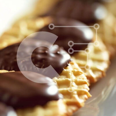 Intra Συλλεκτικό Ξύλινο Παζλ Plywood  4mm - Μπισκότα γκοφρέτας καλυμμένα με σοκολάτα σε λευκό πιάτο Σε Ξύλινο Κουτί - Διαστάσεις: 10x10 cm – 25 κομμάτια - Image 1