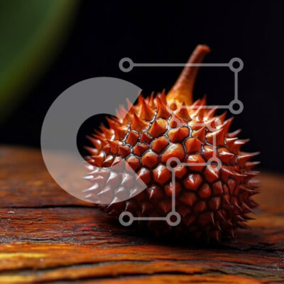 Intra Συλλεκτικό Ξύλινο Παζλ Plywood  4mm - Κοντινή εικόνα του φρούτου Durian σε μια ξύλινη επιφάνεια Σε Ξύλινο Κουτί - Διαστάσεις: 10x10 cm – 25 κομμάτια - Image 1