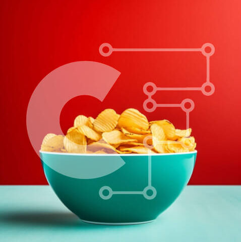 Intra Συλλεκτικό Ξύλινο Παζλ Plywood  4mm - Μπολ με πατατάκια στο μπλε τραπέζι Σε Ξύλινο Κουτί - Διαστάσεις: 10x10 cm – 25 κομμάτια - Image 1