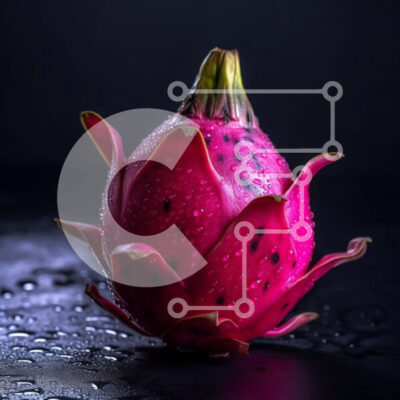 Intra Συλλεκτικό Ξύλινο Παζλ Plywood  4mm - Εκπληκτική φωτογραφία του Pink Dragon Fruit με σταγονίδια νερού σε μια μαύρη επιφάνεια Σε Ξύλινο Κουτί - Διαστάσεις: 10x10 cm – 25 κομμάτια - Image 1