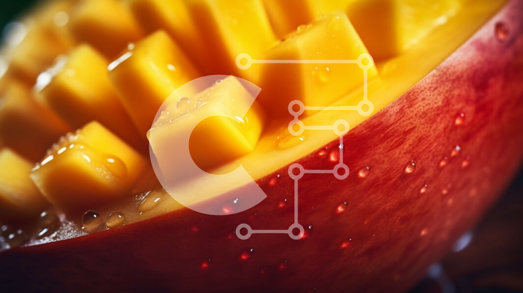 Intra Συλλεκτικό Ξύλινο Παζλ Plywood  4mm - Κοντινό πλάνο ζουμερό και ζωντανό ώριμο μάνγκο Σε Ξύλινο Κουτί - Διαστάσεις: 10x10 cm – 25 κομμάτια