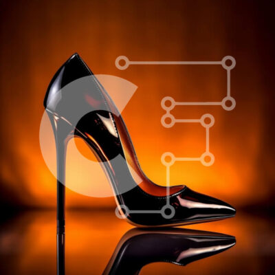 Intra Συλλεκτικό Ξύλινο Παζλ Plywood 4mm - Κομψό μαύρο ψηλοτάκουνο παπούτσι σε ανακλαστική επιφάνεια Σε Ξύλινο Κουτί - Διαστάσεις: 10x10 cm – 25 κομμάτια - Image 1