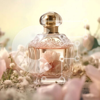 Intra Συλλεκτικό Ξύλινο Παζλ Plywood  4mm - Όμορφη εικόνα του μπουκαλιού αρώματος στο πεδίο των λουλουδιών Σε Ξύλινο Κουτί - Διαστάσεις: 10x10 cm – 25 κομμάτια - Image 1