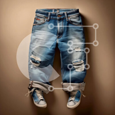 Intra Συλλεκτικό Ξύλινο Παζλ Plywood  4mm - Κομψή φωτογραφία με σκισμένα μπλε τζιν και λευκά αθλητικά παπούτσια σε μπεζ φόντο Σε Ξύλινο Κουτί - Διαστάσεις: 10x10 cm – 25 κομμάτια - Image 1