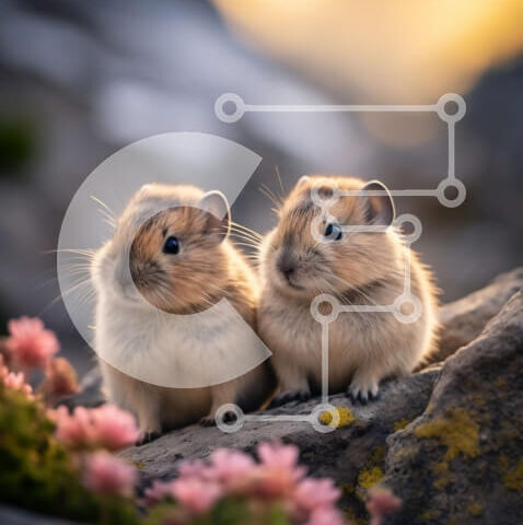 Intra Συλλεκτικό Ξύλινο Παζλ Plywood  4mm - Αξιολάτρευτη εικόνα δύο ζώων με ροζ λουλούδια Σε Ξύλινο Κουτί - Διαστάσεις: 10x10 cm – 25 κομμάτια - Image 1