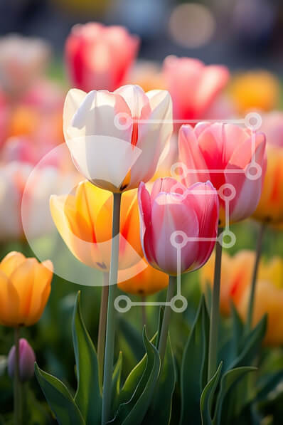 Intra Συλλεκτικό Ξύλινο Παζλ Plywood  4mm - Πολύχρωμες τουλίπες σε έναν κήπο Σε Ξύλινο Κουτί - Διαστάσεις: 10x10 cm – 25 κομμάτια