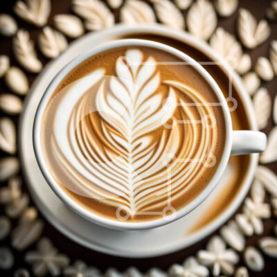 Intra Συλλεκτικό Ξύλινο Παζλ Plywood  4mm - Εκπληκτική εικόνα μιας λευκής κούπας καφέ με σχέδιο φύλλων και κόκκους καφέ Σε Ξύλινο Κουτί - Διαστάσεις: 10x10 cm – 25 κομμάτια - Image 1