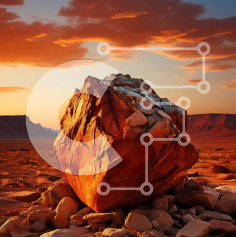 Intra Συλλεκτικό Ξύλινο Παζλ Plywood  4mm - Εκπληκτικό τοπίο ηλιοβασιλέματος με έναν μεγάλο βράχο στην έρημο Σε Ξύλινο Κουτί - Διαστάσεις: 10x10 cm – 25 κομμάτια - Image 1