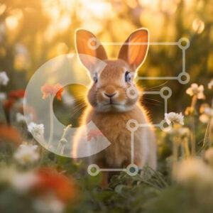 Intra Συλλεκτικό Ξύλινο Παζλ Plywood  4mm - Όμορφη εικόνα ενός μικρού καφέ κουνελιού που κάθεται σε ένα χωράφι με αγριολούλουδα στο ηλιοβασίλεμα Σε Ξύλινο Κουτί - Διαστάσεις: 10x10 cm – 25 κομμάτια