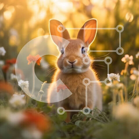 Intra Συλλεκτικό Ξύλινο Παζλ Plywood  4mm - Όμορφη εικόνα ενός μικρού καφέ κουνελιού που κάθεται σε ένα χωράφι με αγριολούλουδα στο ηλιοβασίλεμα Σε Ξύλινο Κουτί - Διαστάσεις: 10x10 cm – 25 κομμάτια - Image 1