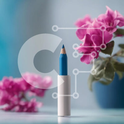 Intra Συλλεκτικό Ξύλινο Παζλ Plywood  4mm - Μπλε μολύβι eyeliner με ροζ λουλούδια Σε Ξύλινο Κουτί - Διαστάσεις: 10x10 cm – 25 κομμάτια - Image 1