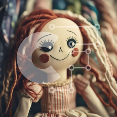 Intra Συλλεκτικό Ξύλινο Παζλ Plywood  4mm - Κομψό πορτρέτο μιας κοκκινομάλλας γυναίκας με μακριά μαλλιά και κούκλα Σε Ξύλινο Κουτί - Διαστάσεις: 10x10 cm – 25 κομμάτια - Image 1