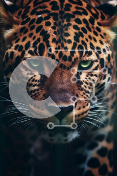 Intra Συλλεκτικό Ξύλινο Παζλ Plywood  4mm - Έντονο κοντινό πλάνο του προσώπου της Jaguar με πράσινα μάτια και μαύρες κηλίδες Σε Ξύλινο Κουτί - Διαστάσεις: 10x10 cm – 25 κομμάτια