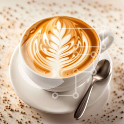 Intra Συλλεκτικό Ξύλινο Παζλ Plywood  4mm - Κομψό λευκό φλιτζάνι καφέ με σχέδιο φύλλων Latte Art Σε Ξύλινο Κουτί - Διαστάσεις: 10x10 cm – 25 κομμάτια - Image 1