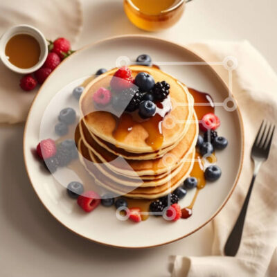 Intra Συλλεκτικό Ξύλινο Παζλ Plywood  4mm - Νόστιμες τηγανίτες με σιρόπι και μούρα - Φωτογραφία Αρχείου Σε Ξύλινο Κουτί - Διαστάσεις: 10x10 cm – 25 κομμάτια - Image 1